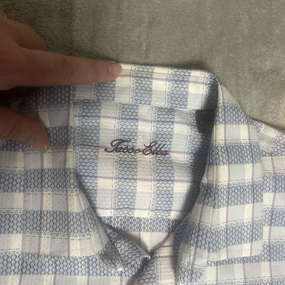 Tasso Elba Shirt Mens 2XL Button Long Sleeve Blue Purple Geometric Western Heavy - Picture 4 of 4